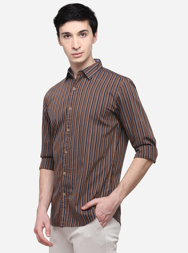 Brown Slim Fit Striped Casual Shirt | JadeBlue