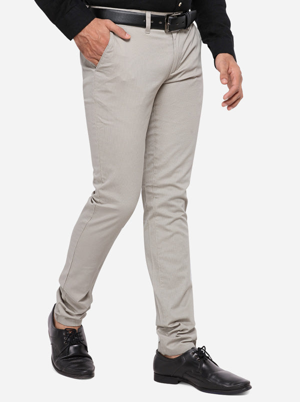 Beige Solid Slim Fit Casual Trouser | Greenfibre