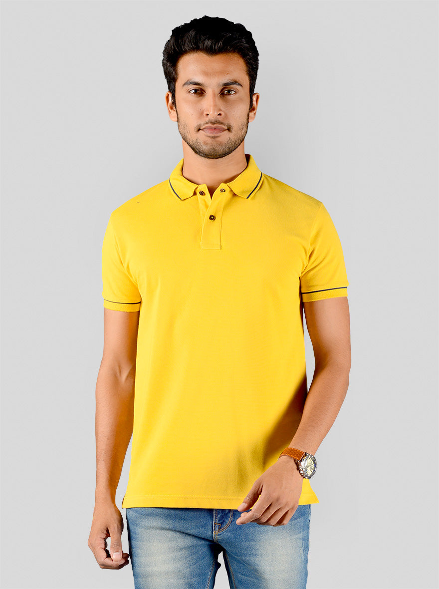 Daffodil Yellow Solid Slim Fit Polo T-shirt | Greenfibre