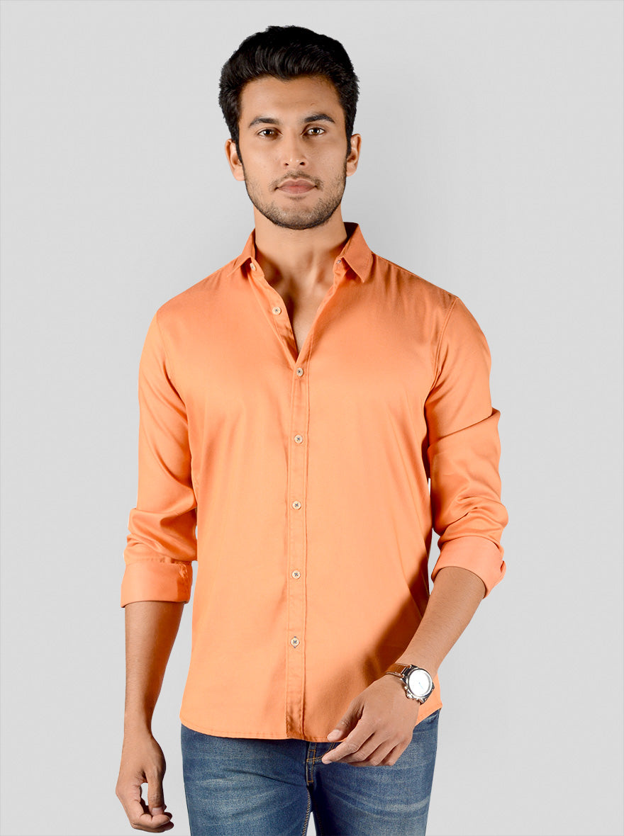 Ochre Orange Solid Slim Fit Casual Shirt | JadeBlue