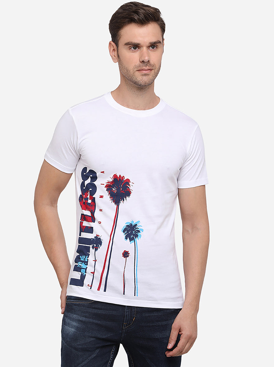 White Printed Slim Fit T-Shirt | Greenfibre