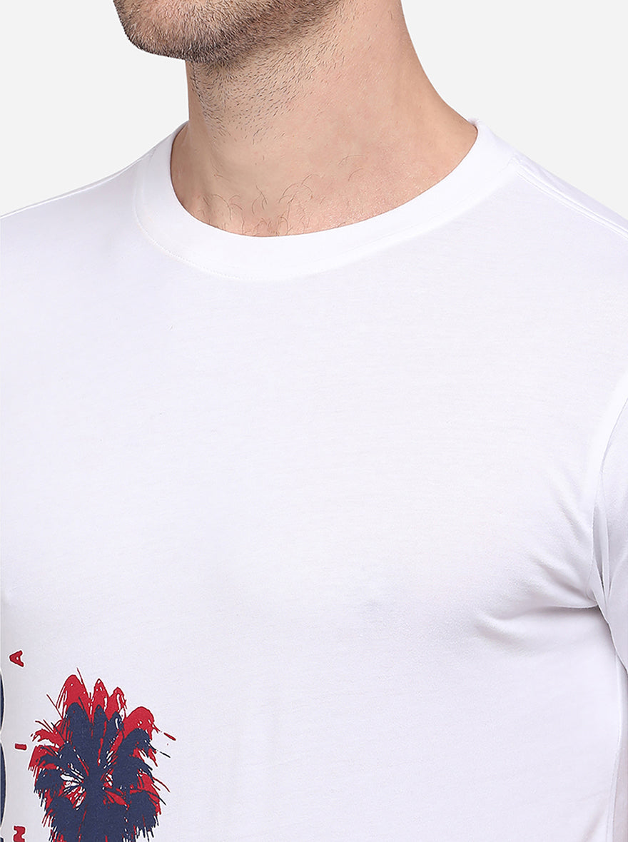 White Printed Slim Fit T-Shirt | Greenfibre