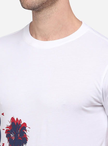 White Printed Slim Fit T-Shirt | Greenfibre