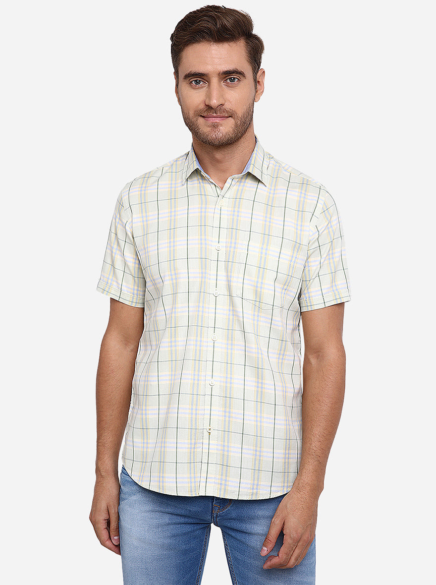 Light Green Checked Slim Fit Semi Casual Shirt | Greenfibre