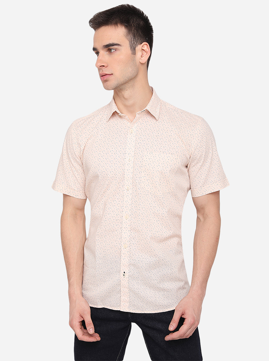 Peach Printed Smart Fit Semi Casual Shirt | Greenfibre