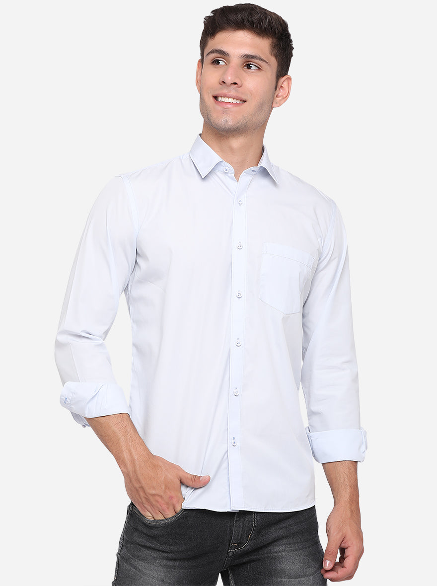 Light Blue Solid Slim Fit Casual Shirt | JadeBlue