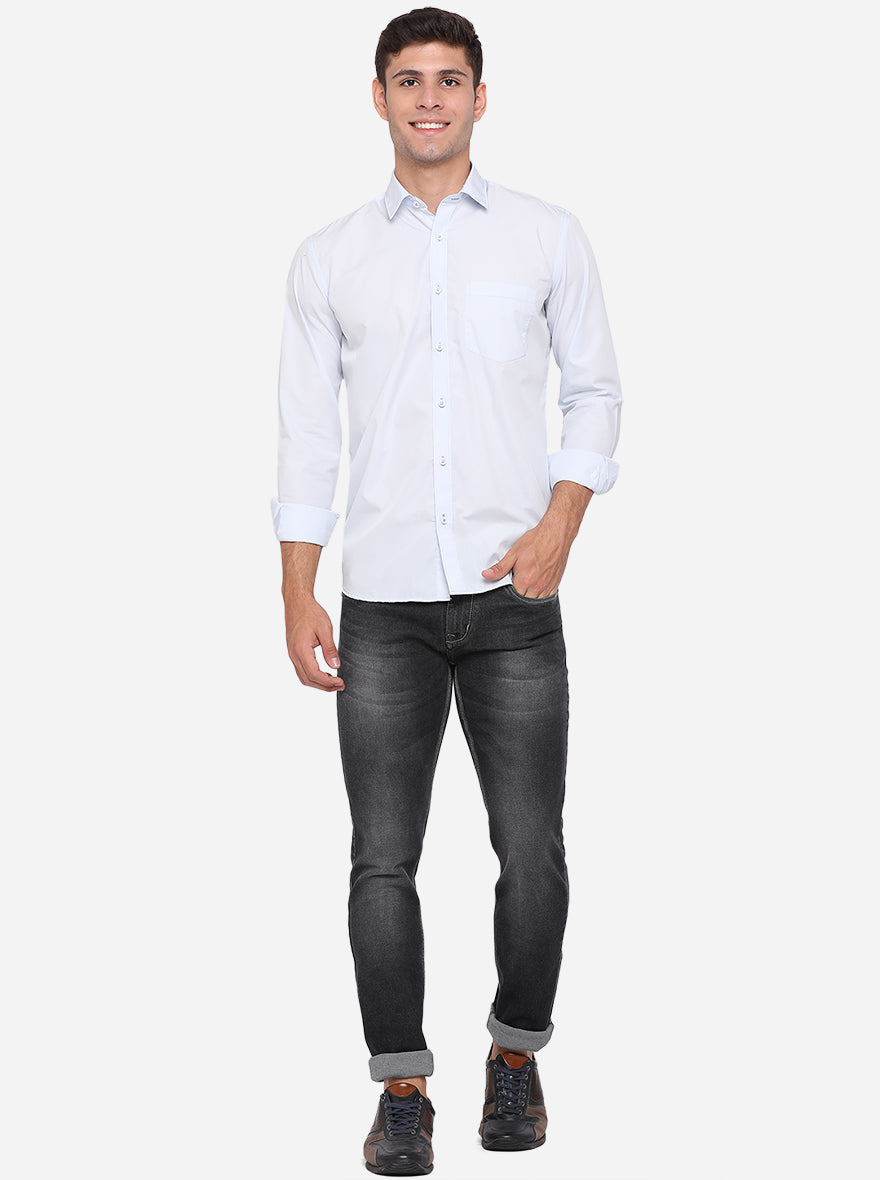 Light Blue Solid Slim Fit Casual Shirt | JadeBlue