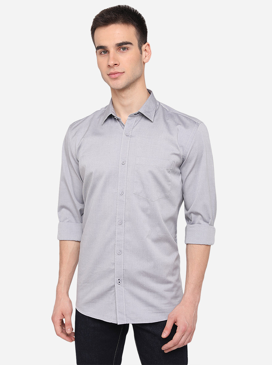 Grey Solid Slim Fit Semi Casual Shirt | JadeBlue