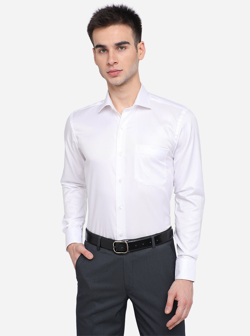 White Solid Slim Fit Formal Shirt | Metal