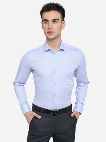 Sky Blue Solid Slim Fit Formal Shirt | Metal