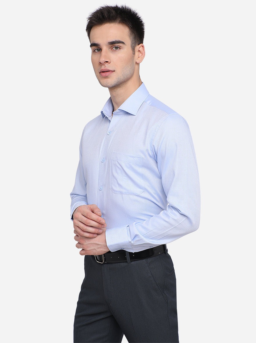 Sky Blue Solid Slim Fit Formal Shirt | Metal