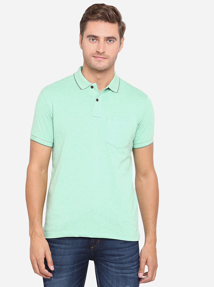 Mint Green Solid Slim Fit Polo T-Shirt | Greenfibre