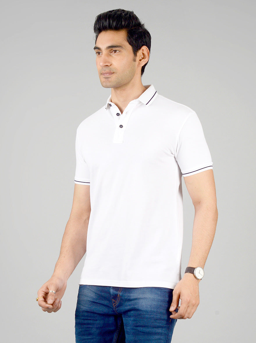 White Solid Slim Fit Polo T-shirt | JadeBlue
