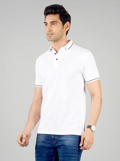 White Solid Slim Fit Polo T-shirt | JadeBlue