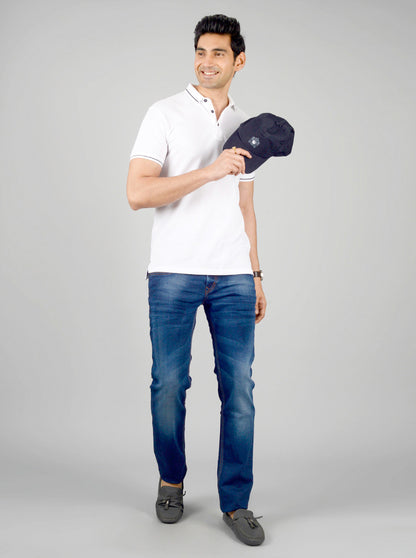 White Solid Slim Fit Polo T-shirt | JadeBlue