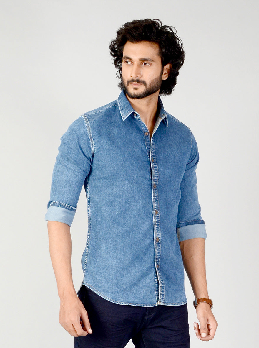 Buy hangup Men Blue Solid Denim Shirt Online at Best Prices in India -  JioMart.