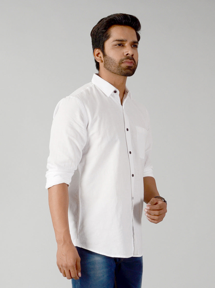 Bright White Solid Slim Fit Casual Shirt | JB Sport