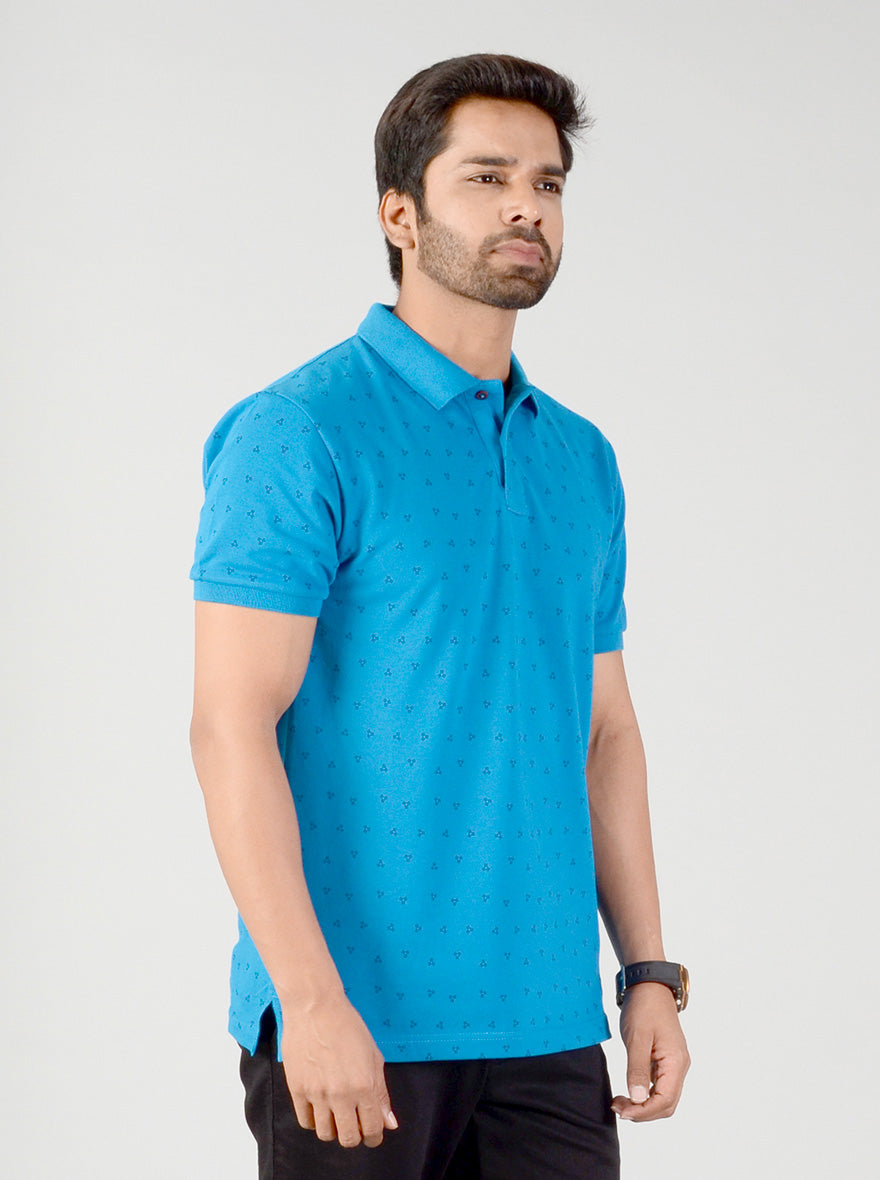Methyl Blue Printed Slim Fit Polo T-shirt | Greenfibre