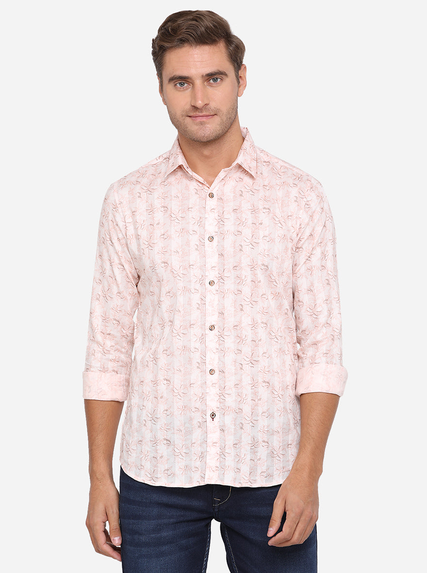 Pink Printed Slim Fit Casual Shirt | JadeBlue