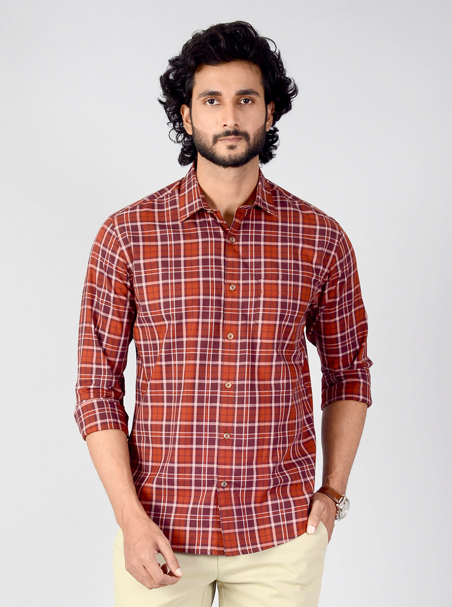 Red & Maroon Checked Classic Fit Casual Shirt | Greenfibre