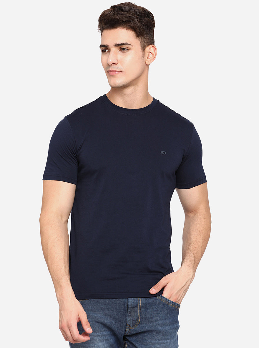 Navy Blue Solid T-Shirt | JadeBlue