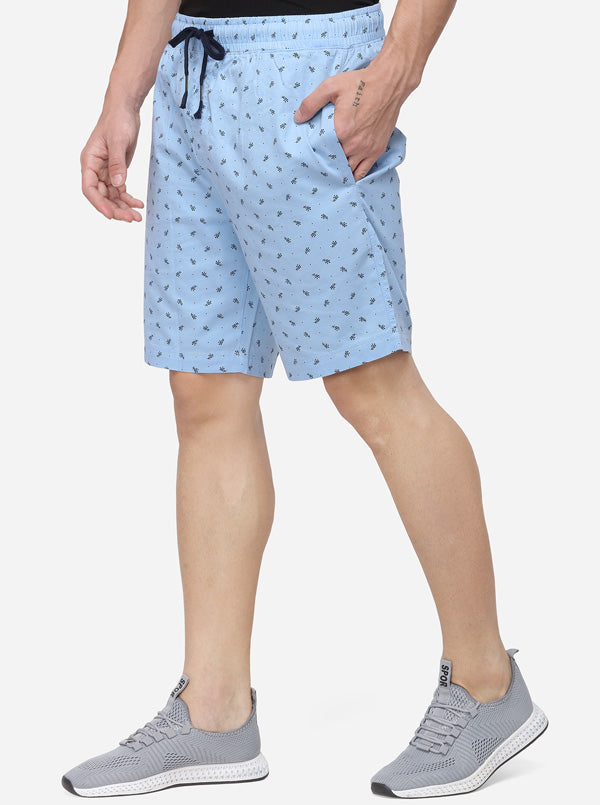 Sky Blue Regular Fit Printed Shorts | JadeBlue
