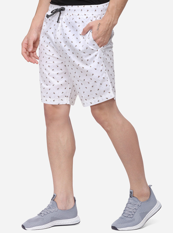 White Regular Fit Printed Shorts | JadeBlue