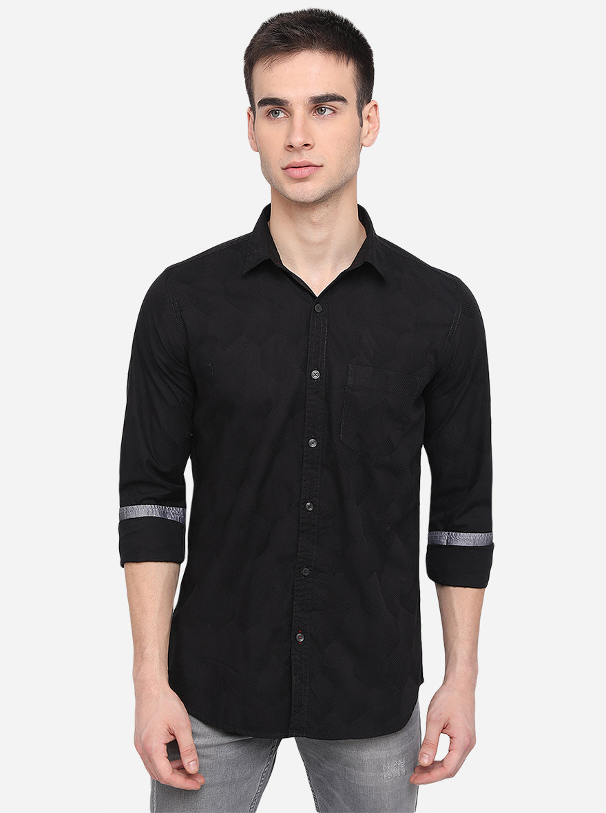 Black Solid Slim Fit Casual Shirt | JadeBlue