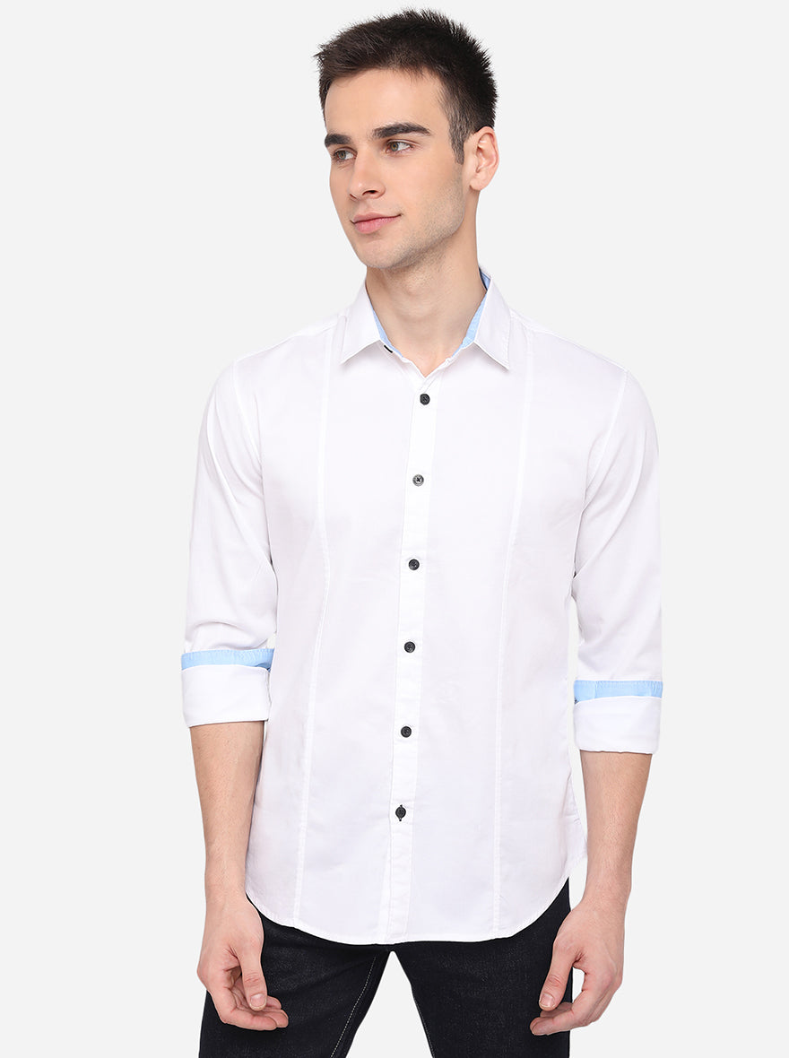 White Solid Slim Fit Casual Shirt | Greenfibre