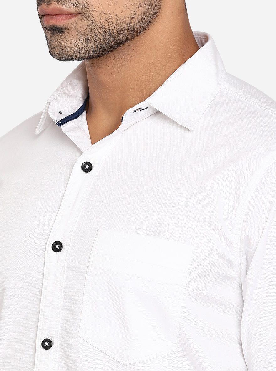 Bright White Solid Slim Fit Semi Casual Shirt | JadeBlue