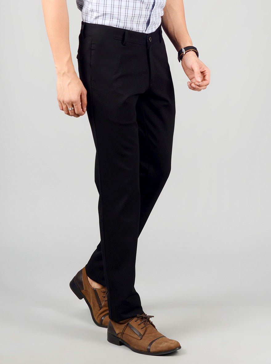 Black Solid Slim Fit Casual Trouser | JadeBlue