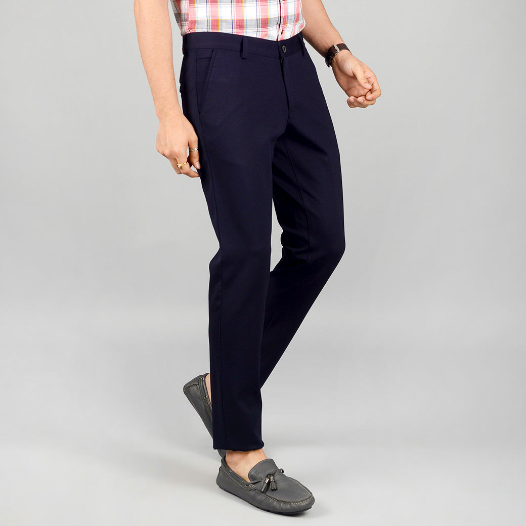 Deep Blue Solid Slim Fit Casual Trouser | JadeBlue