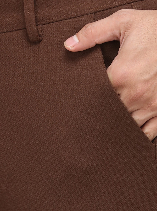 Brown Solid Slim Fit Casual Trouser | JadeBlue