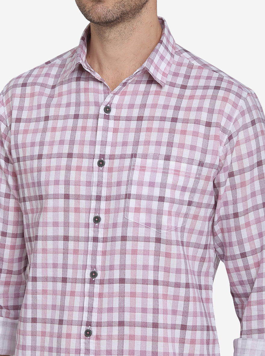 Light Purple & White Checked Slim Fit Casual Shirt | Greenfibre