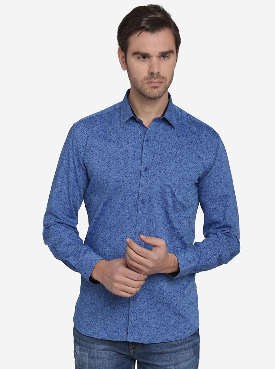 Ocean Blue Printed Slim Fit Casual Shirt  | JadeBlue