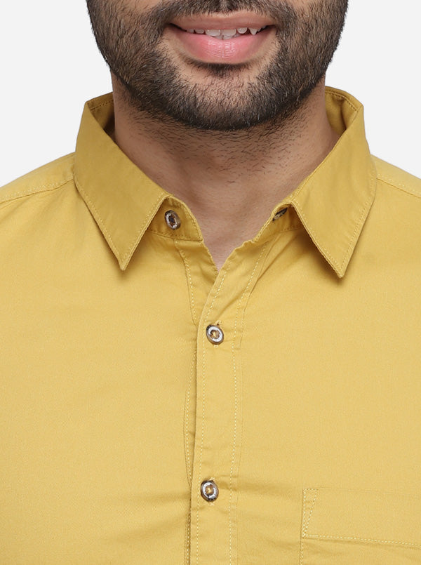 Mustard Yellow Solid Slim Fit Casual Shirt | JadeBlue