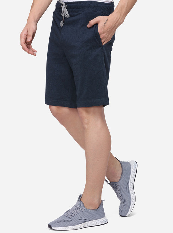 Navy Blue Regular Fit Solid Shorts | JadeBlue