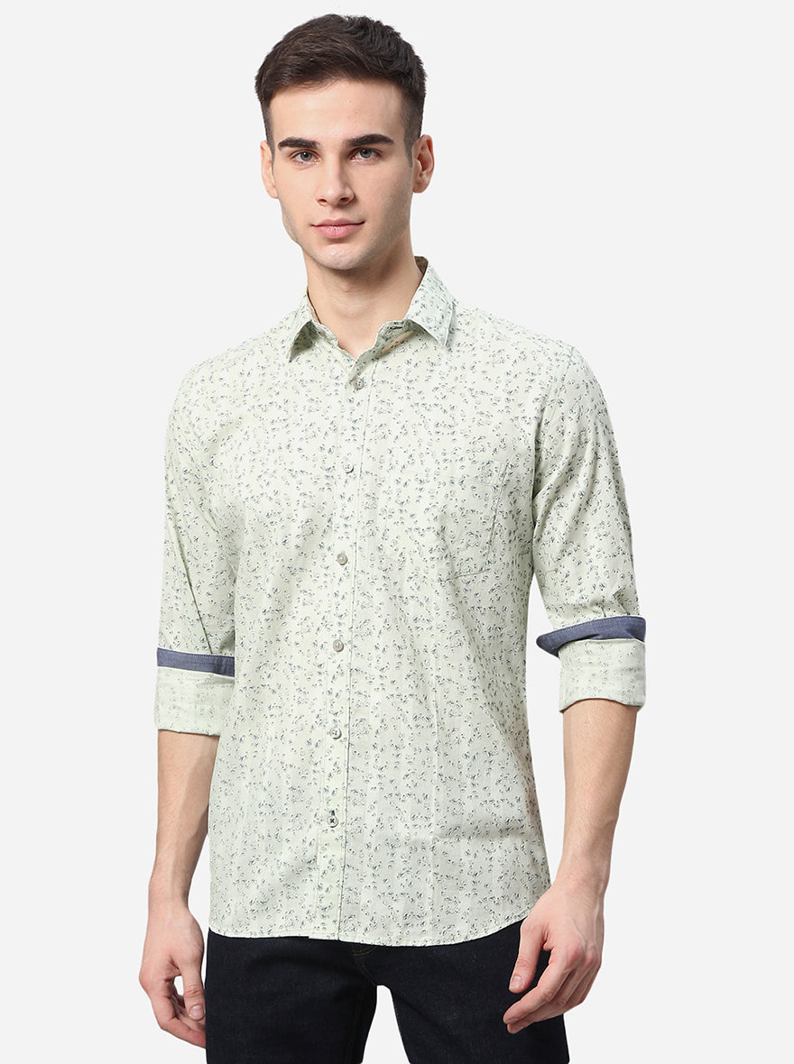 Light Green Printed Slim Fit Casual Shirt | JadeBlue