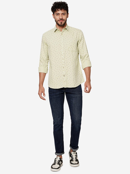 Light Green Printed Smart Fit Semi Casual Shirt | Greenfibre