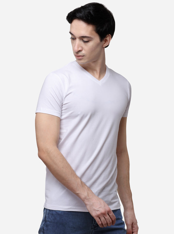 White Slim Fit Solid T-Shirt | JB Sport