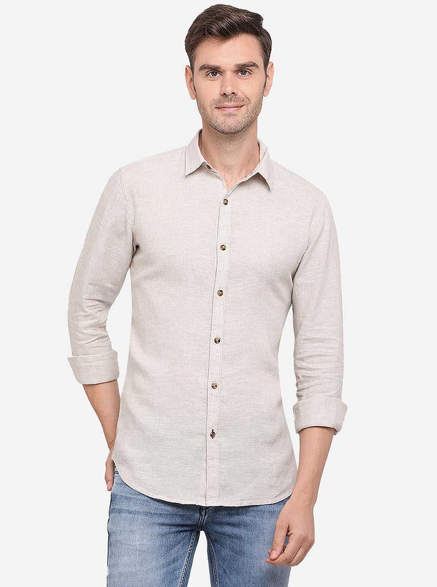 Ivory Solid Slim Fit Casual Shirt | JadeBlue