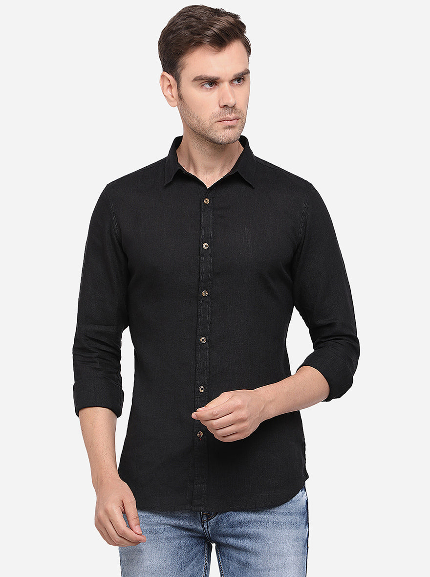 Black Solid Slim Fit Casual Shirt | JadeBlue