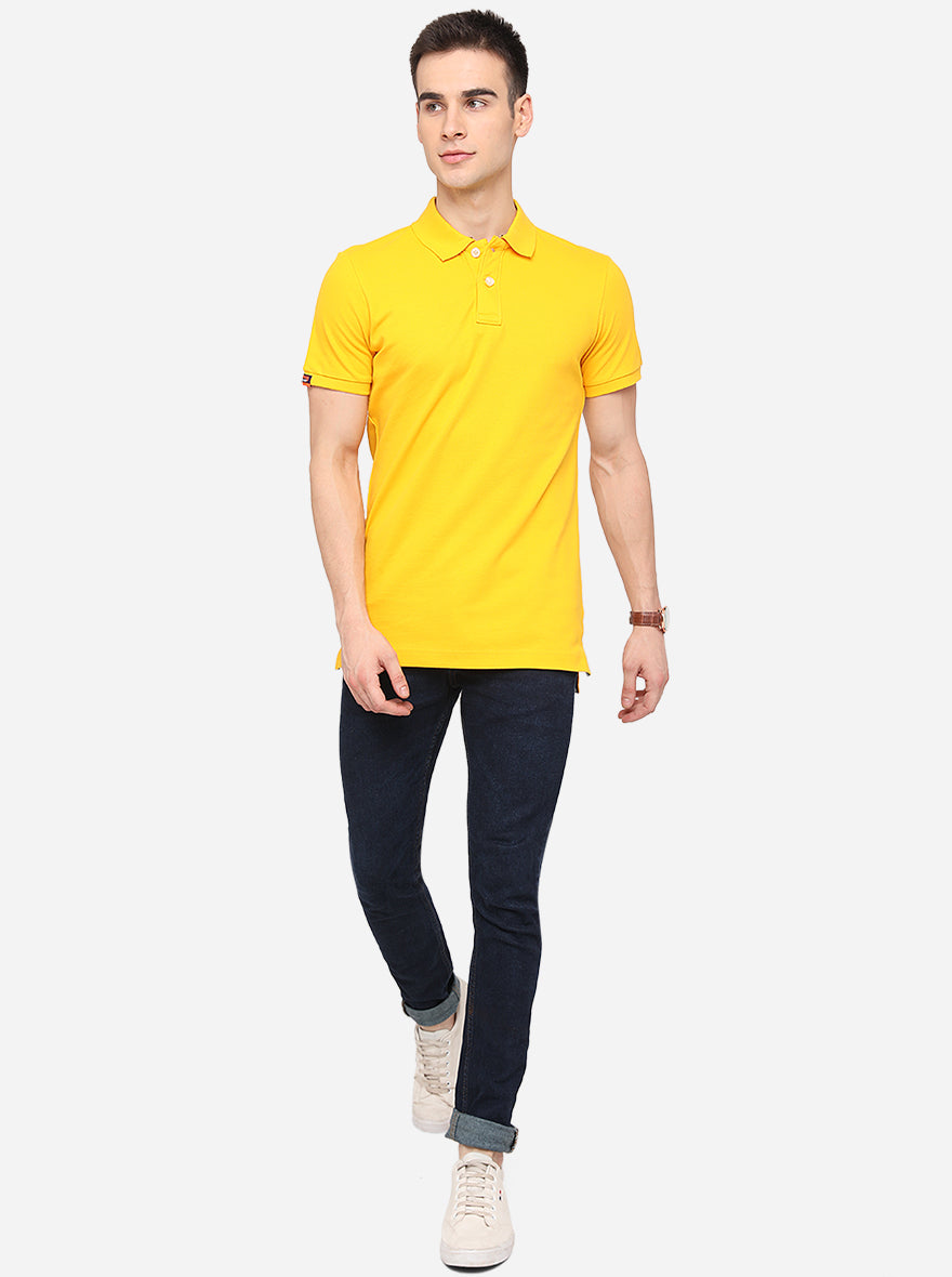 Yellow Solid Slim Fit Polo T-Shirt | JadeBlue