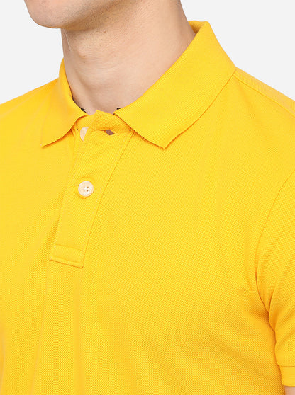 Yellow Solid Slim Fit Polo T-Shirt | JadeBlue