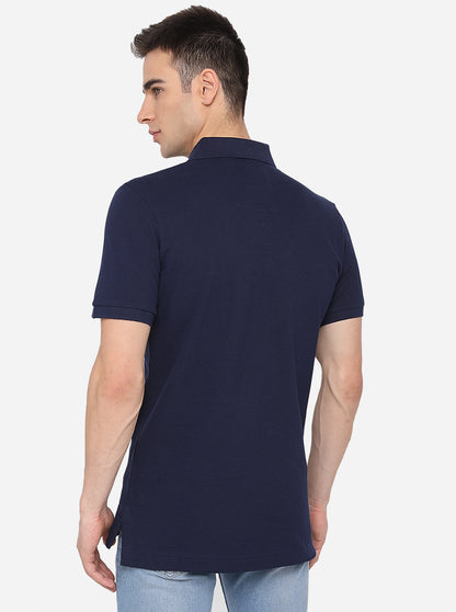 Navy Blue Solid Slim Fit Polo T-Shirt | JadeBlue
