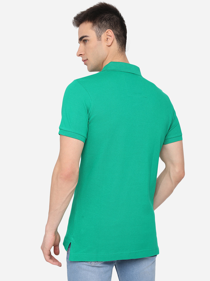 Green Solid Slim Fit Polo T-Shirt | JadeBlue