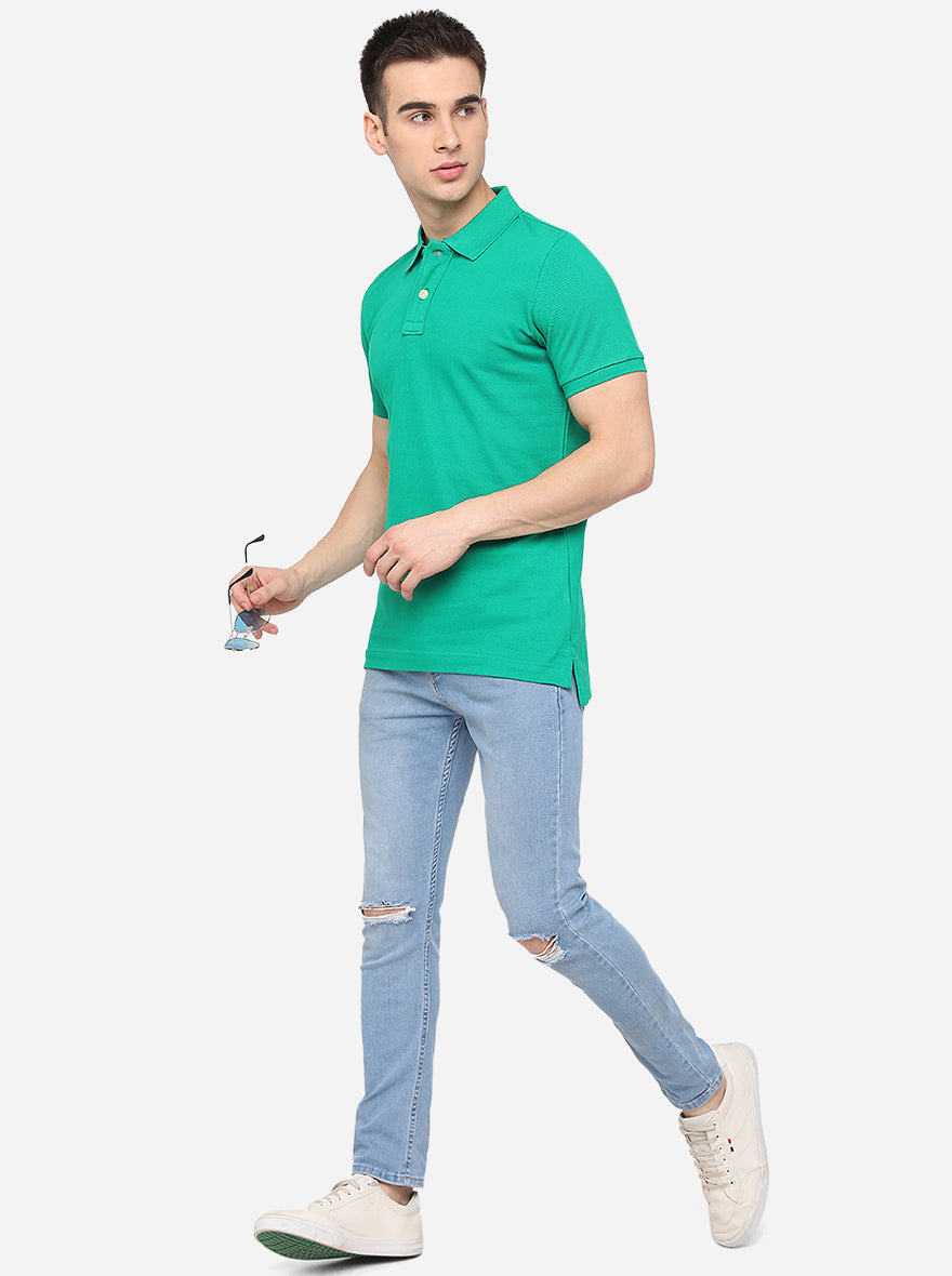 Green Solid Slim Fit Polo T-Shirt | JadeBlue