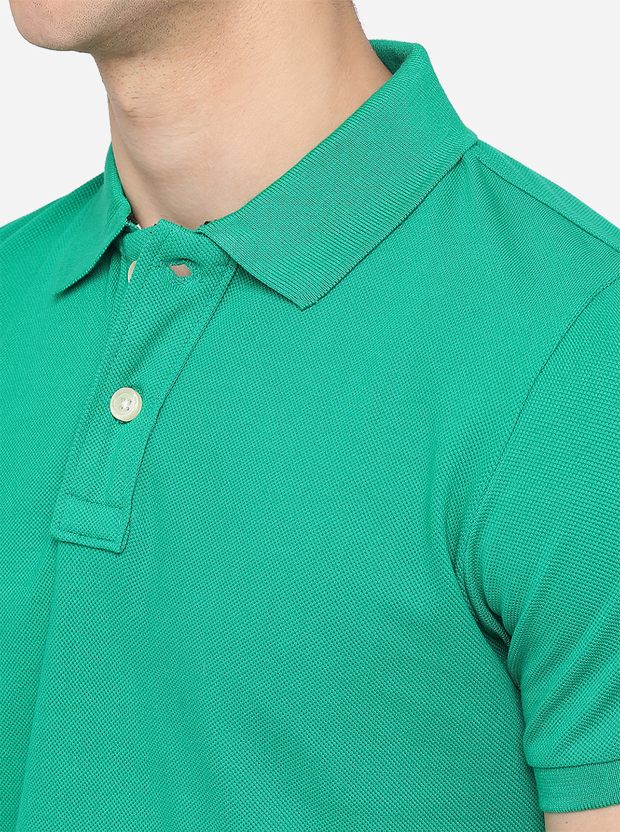 Green Solid Slim Fit Polo T-Shirt | JadeBlue