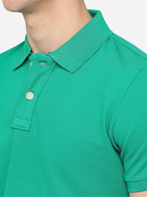 Green Solid Slim Fit Polo T-Shirt | JadeBlue