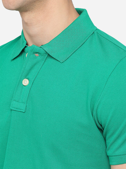Green Solid Slim Fit Polo T-Shirt | JadeBlue